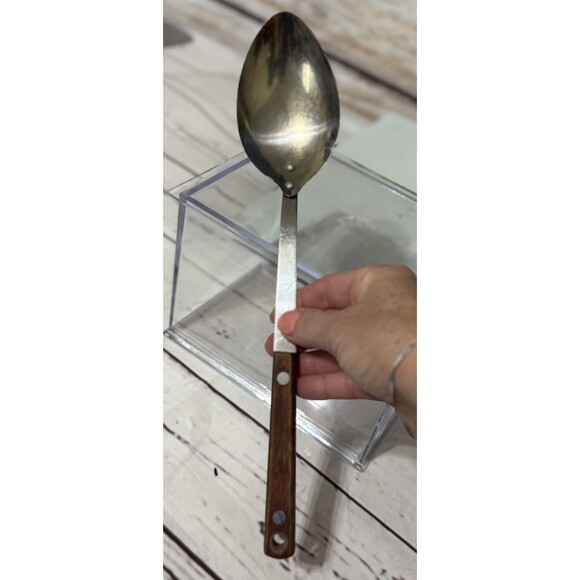 Vintage Japan Stainless-steel Cooking Spoon w Wooden Handle - Picture 1 of 8